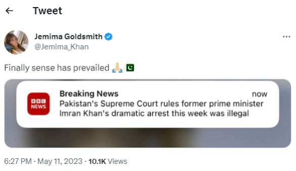 Jemima Goldsmith Expresses Joy Over Imran Khan's release